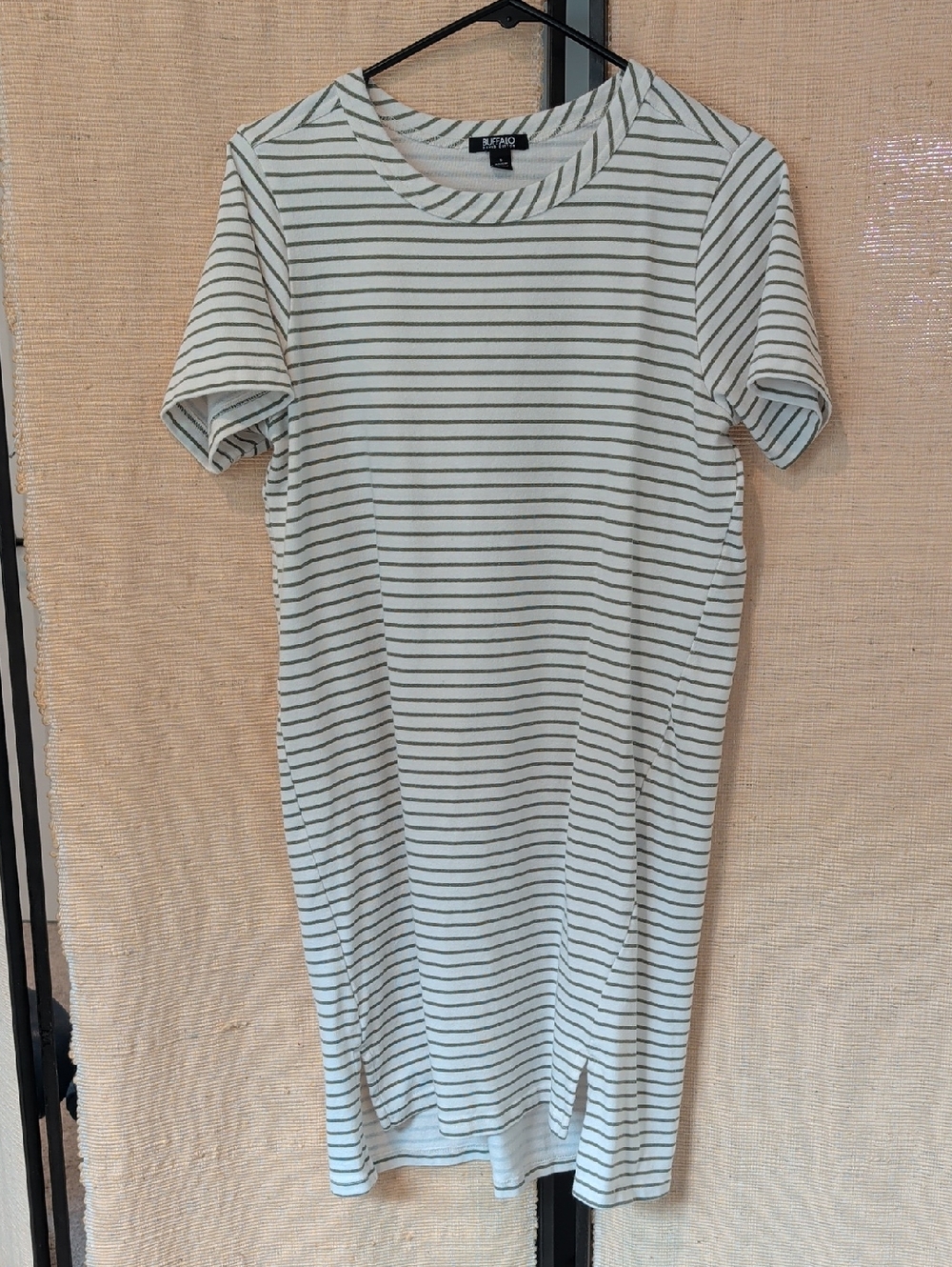Buffalo David Bitton White Tee Dress with Olive Stripes